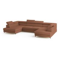 WOHNLANDSCHAFT VINTESSA Kupferfarben Boucle-Stoff mit Schlaffunktion - Kupferfarben, Holz (323/89/190cm) - MASSENO