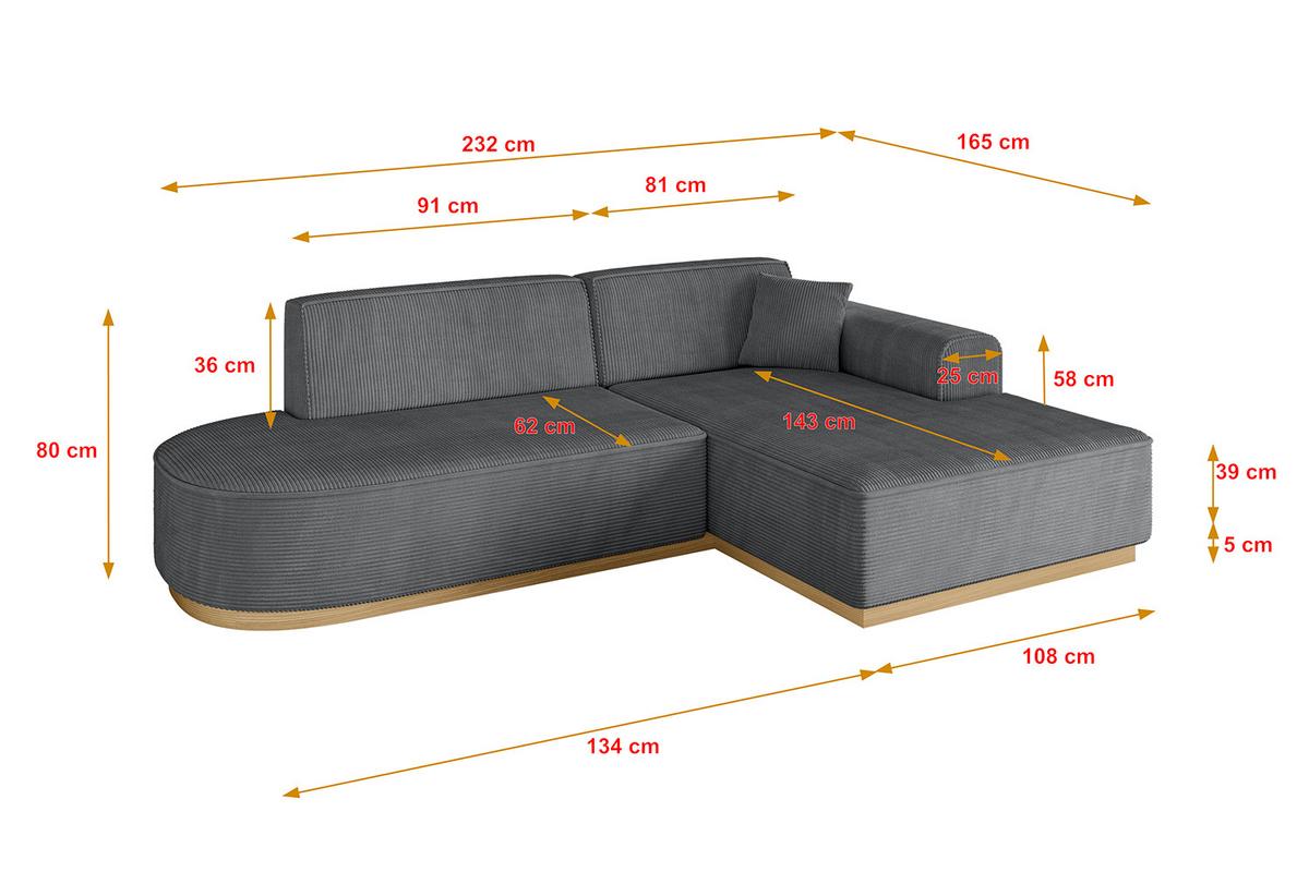ECKSOFA Ottomane Rechts IREA-L1-v2 - 232x165x80 cm Duneklgrau - Dunkelgrau, Holzwerkstoff/Textil (232/165cm) - ALTDECOR