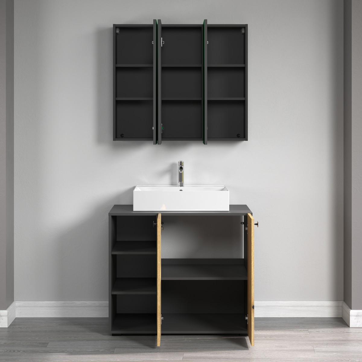 SPIEGELSCHRANK PureBliss Anthrazit - Anthrazit, Holzwerkstoff (90/80/20cm) - Trendteam