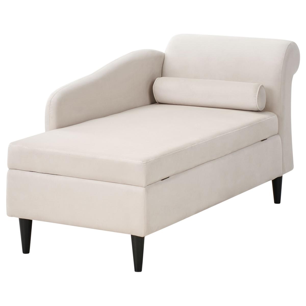 CHAISELONGUE-RECHTSSEITIGE Samtstoff Beige mit Stauraum Luiro - Beige/Schwarz, Textil (160/77/70cm) - Beliani