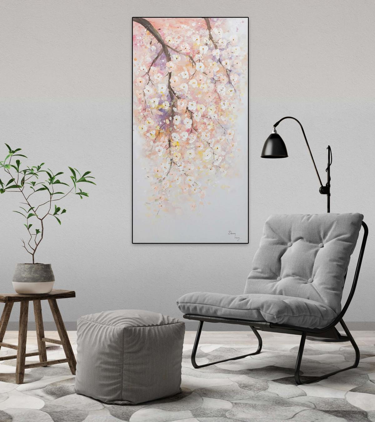ACRYLBILD HANDGEMALT 60/120 cm - Pink/Weiß, Holz/Textil (60/120cm) - KUNSTLOFT