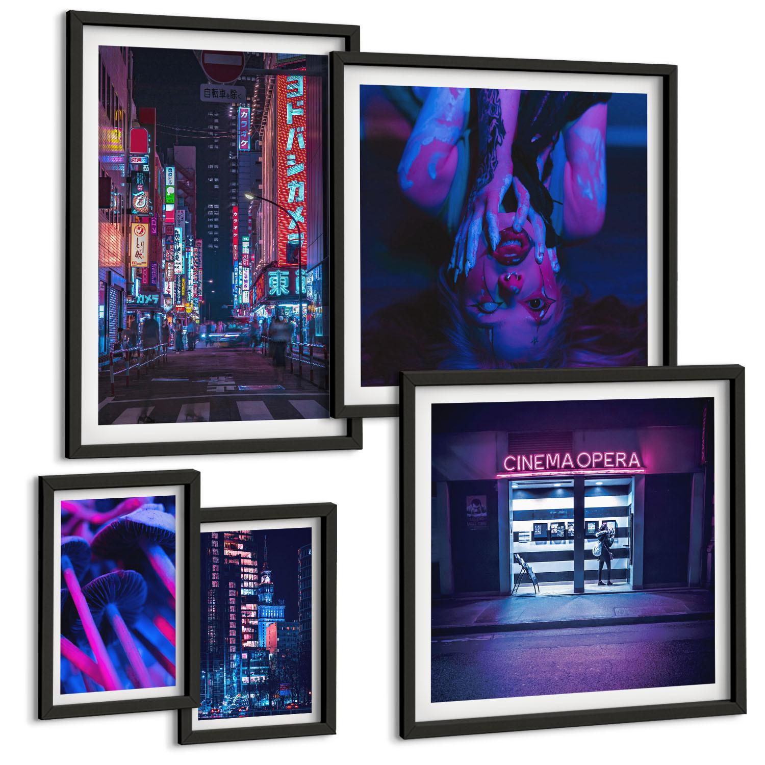 BILDER SET 5er Set - 50x50 cm & 20x30 cm & 40x60 cm Schwarzer Rahmen - Kosmische Sternenlandschaften - Schwarz, Kunststoff (40/60cm) - TULUP
