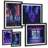 BILDER SET 5er Set - 50x50 cm & 20x30 cm & 40x60 cm Schwarzer Rahmen - Kosmische Sternenlandschaften - Schwarz, Kunststoff (40/60cm) - TULUP