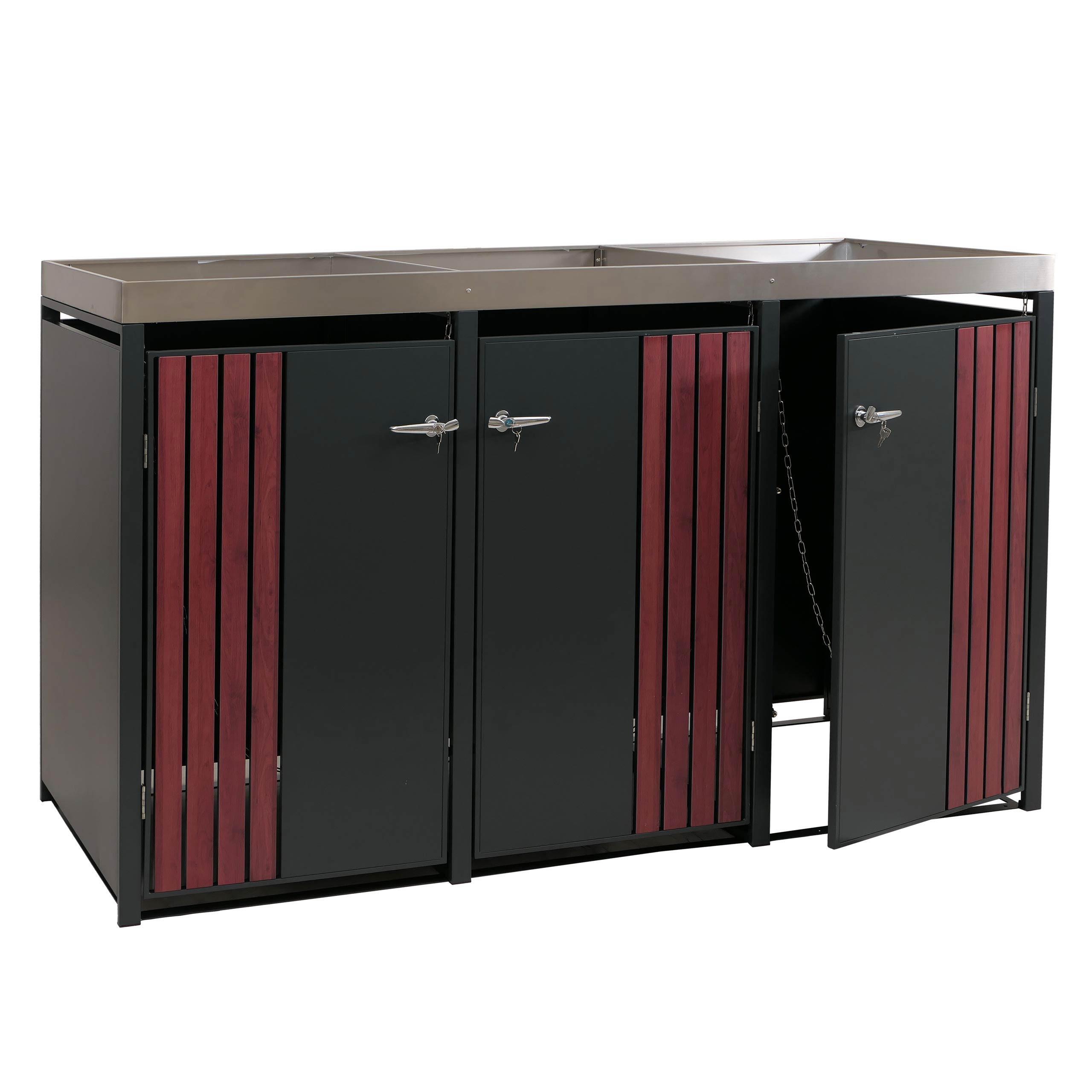 3ER-MÜLLTONNENVERKLEIDUNG Anthrazit, Dunkelbraun - Anthrazit/Dunkelbraun, Metall (196/125/84cm) - MCW