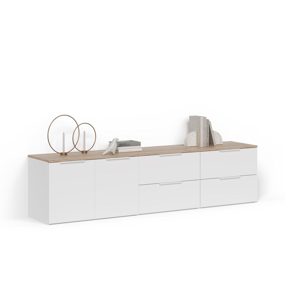 WOHNWAND Piave Weiß/Sonoma 3 Teile - Weiß/Sonoma Eiche, Holzwerkstoff (80/50/40cm) - Livinity®