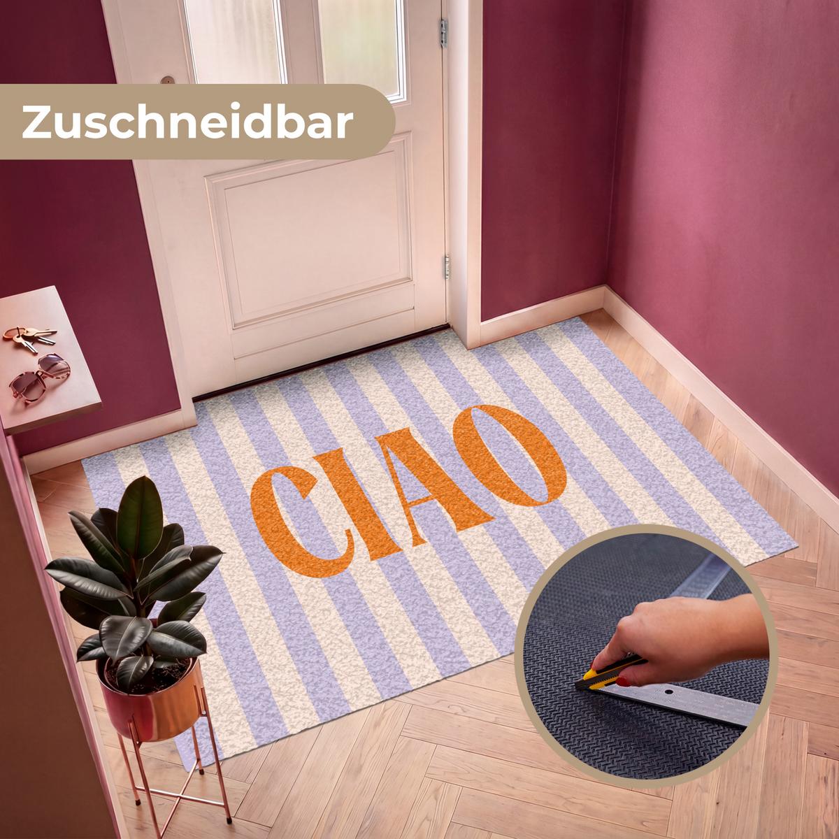 FUSSMATTE Ciao - Zitat - Pastell - Streifen Schmutzfangmatte 180x120 cm - Flieder, Kunststoff (180/0.4cm) - MuchoWow