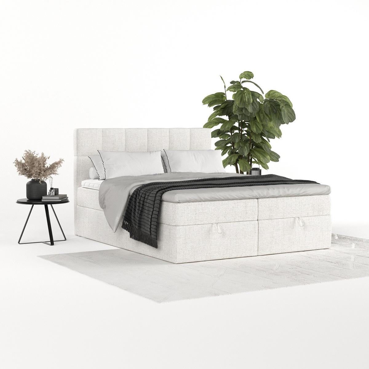 BOXBETT Savio 140/200 cm Creme im Neve Stoff - Creme/Schwarz, Holz/Holzwerkstoff (140/200cm) - AltaBeds