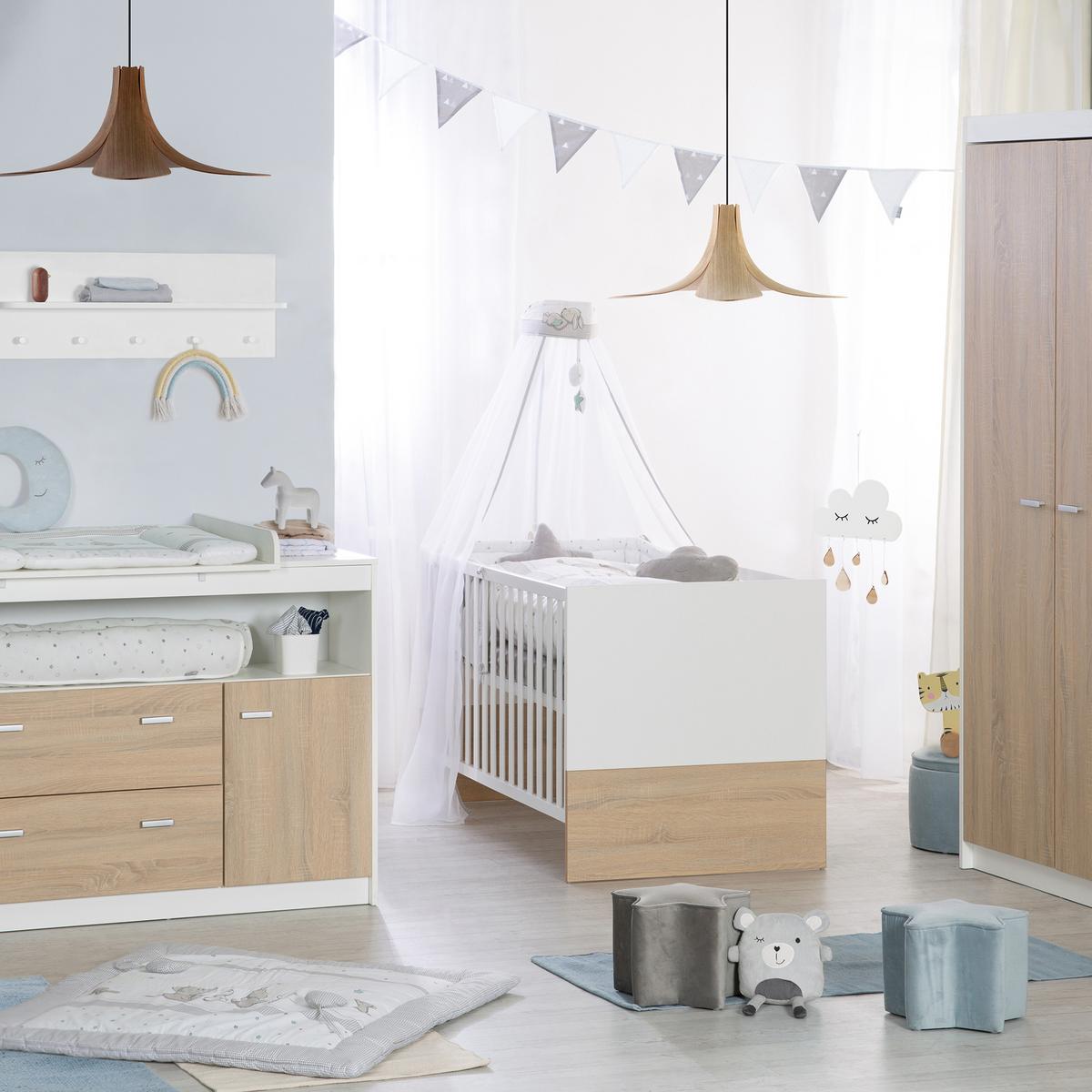 BABYZIMMER-SET Gabriella mit breiter Wickelkommode 3-teilig - Multicolor, Holzwerkstoff (76/80/142cm) - Roba