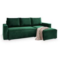 ECKSOFA SILES Grün Velours-Stoff mit Schlaffunktion - Grau/Grün, Holz/Kunststoff (230/140cm) - MASSENO