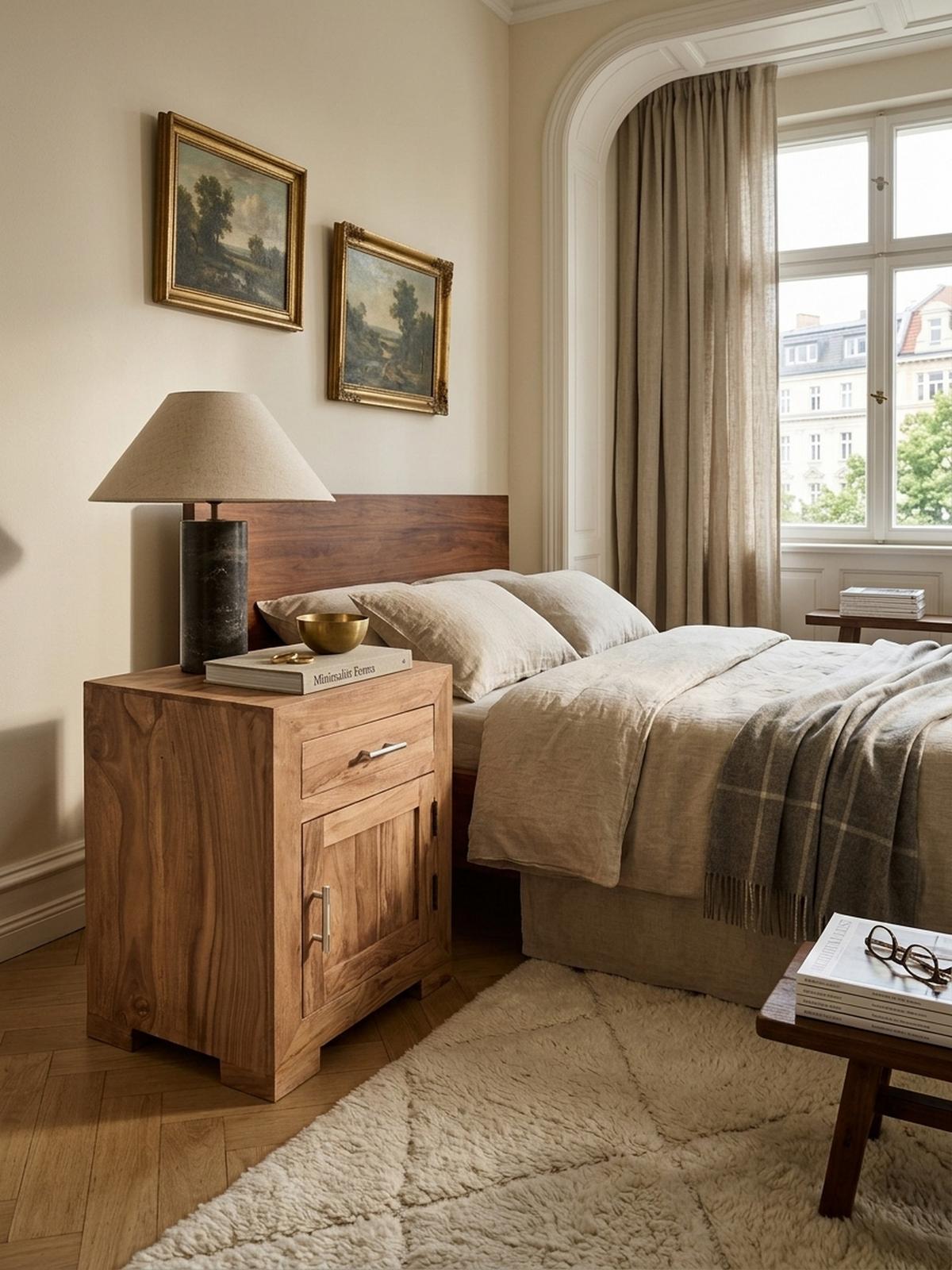 NACHTTISCH Massivholz Schublade Tür Landhausstil, Beige 50x40x60 cm - Beige, Holz/Metall (50/60/40cm) - KADIMA DESIGN