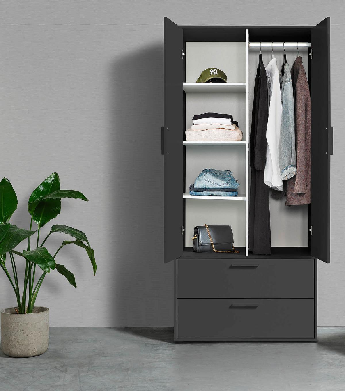 KLEIDERSCHRANK Der Kleiderheld - Anthrazit, Holzwerkstoff (80/180/51cm) - Mokebo
