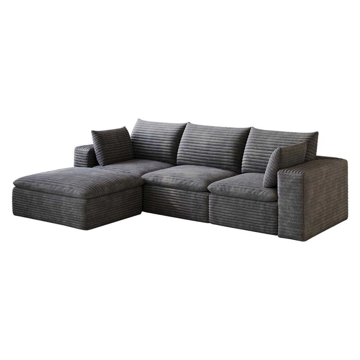 ECKSOFA 260cm L-Form Cord 4-Sitzer ohne Montage - Dunkelgrau, Textil (260/160cm) - Urban Meuble