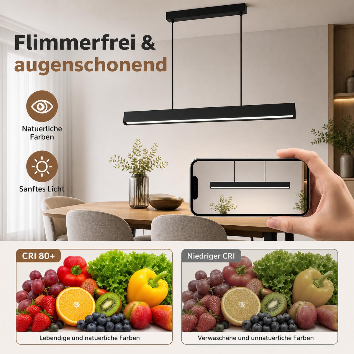LED PENDELLEUCHTE Fyrith 106.7/7.5/161 cm - Schwarz, Kunststoff/Metall (106.7/7.5/161cm) - ZMH