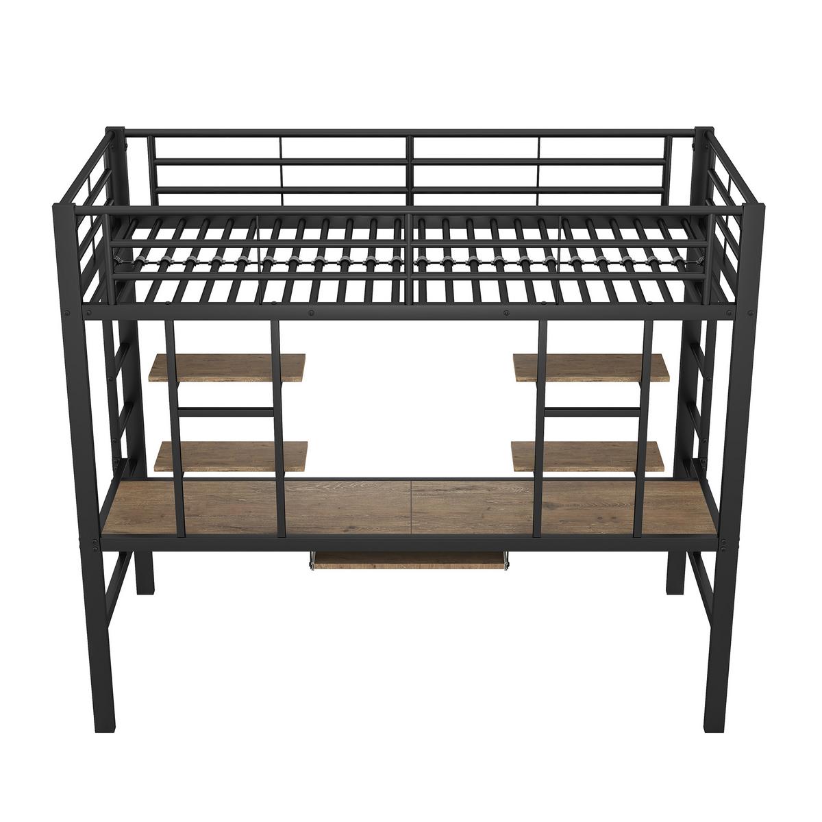 HOCHBETT metall schwarz 90x200cm mit schreibtisch regalen - Schwarz, Metall (90/200cm) - Urban Meuble