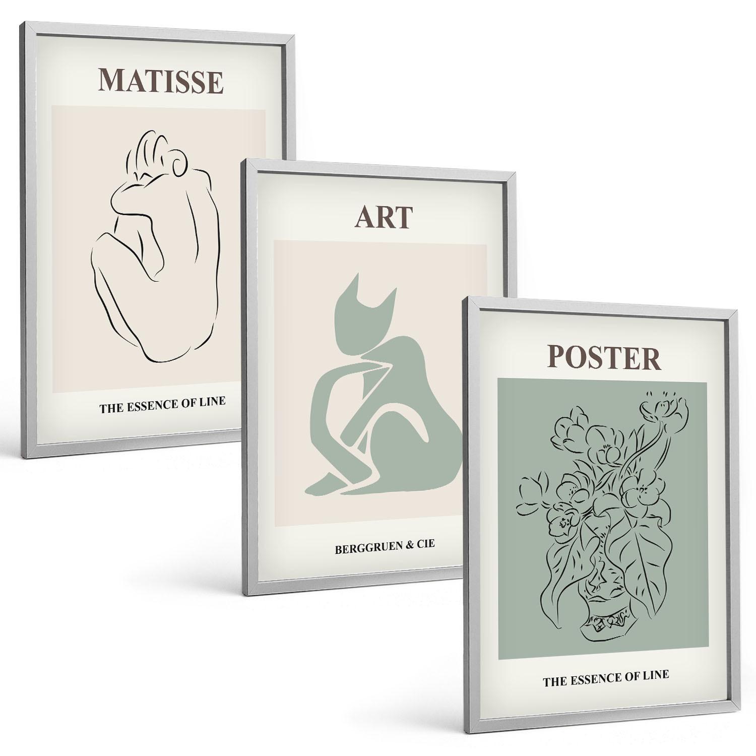 BILDER SET 3er Set - 40x60 cm Silberner Rahmen - Matisse Grün Beige Poster - Silberfarben, Kunststoff (40/60cm) - TULUP