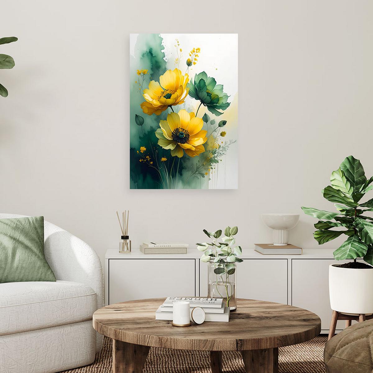 WANDBILD, Gelb grüne botanische Blumen - Gelb, Textil (60/90cm) - Feeby