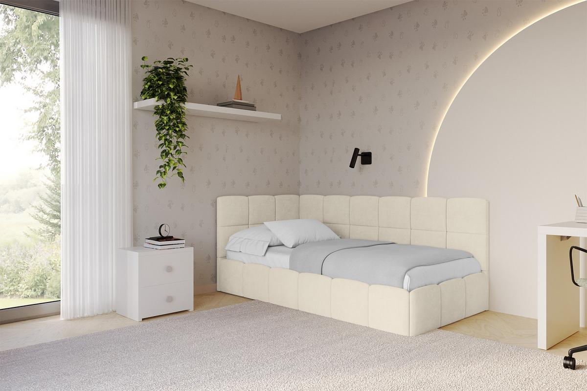 EINZELBETT Jugendbett mit Bettkasten Rechts, mit Matratze - LIVY 80x200 Beige - Cappuccino, Holzwerkstoff/Textil (80/200cm) - ALTDECOR