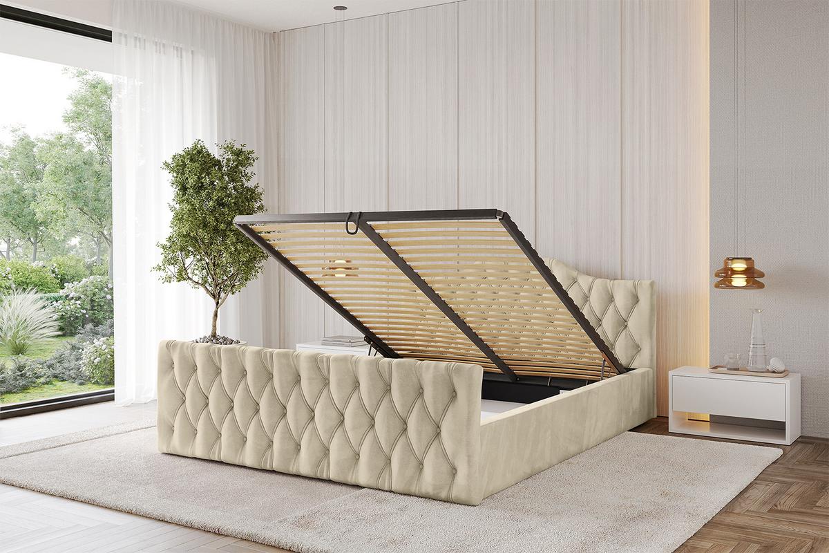 POLSTERBETT mit Bettkasten, Fußteil und Lattenrost, Boxbett mit Matratze H3/H4 - FALIO-Z-V1 120x200 Beige - Ecru, Holzwerkstoff/Textil (120/200cm) - ALTDECOR