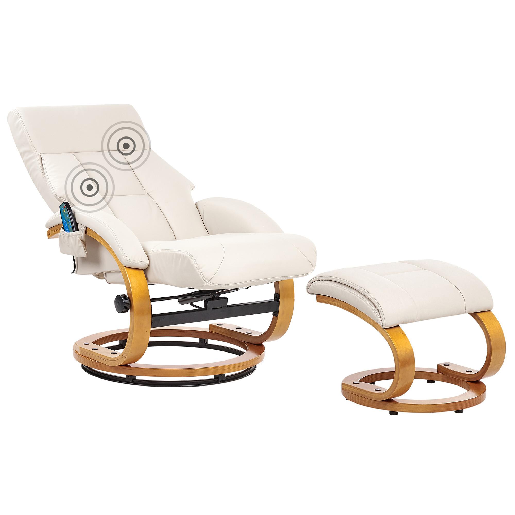 MASSAGESTUHL mit Fußstütze Kunstleder Hellbeige Force - Beige, Kunststoff (55/100/80cm) - Beliani