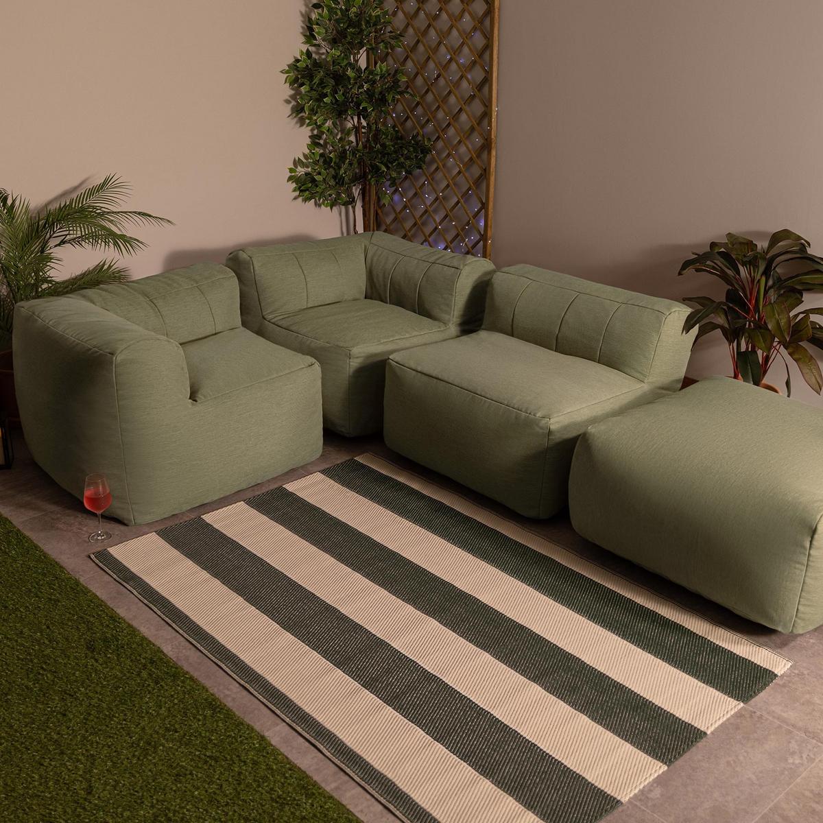 SITZSACK-SOFA Outdoor 4-tlg.: 2 Ecksessel, Sessel, Fußstütze - Grün, Textil (395/68/100cm) - icon