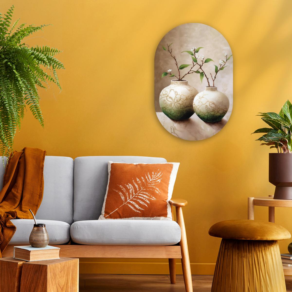 WANDBILD Blumen - Vase - Weiß - Botanisch - Beige Deko Wohnzimmer 40x60 cm - Ecru, Kunststoff (40/60cm) - MuchoWow