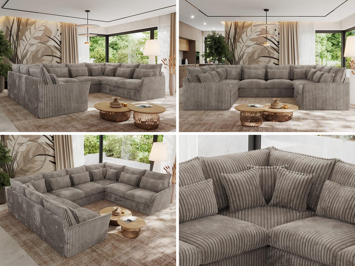 WOHNLANDSCHAFT VERSO U 8M Hellbraun Cord - Hellbraun/Schwarz, Kunststoff/Textil (362/93/270cm) - MKS