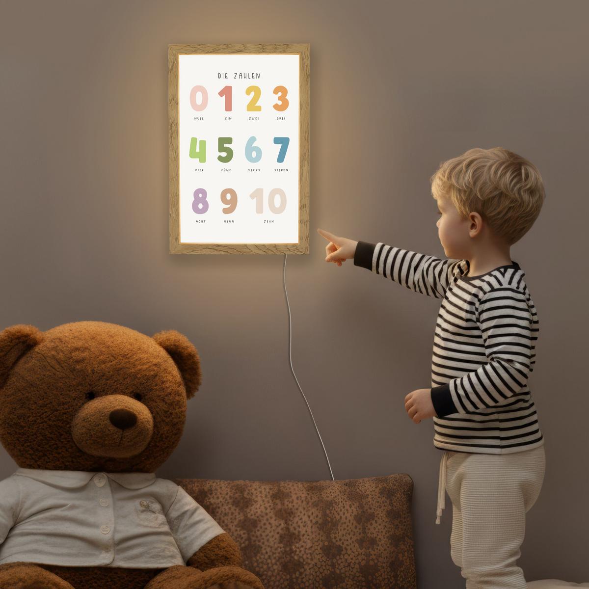 NACHTTISCHLAMPE Pädagogisch - Zählen lernen - Weiß - Farben - 1-10 20x30 cm - Weiß, Holzwerkstoff (8/20/30cm) - OnlyWow