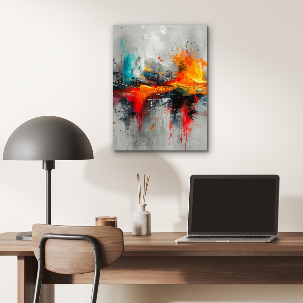 METALLBILD Moderne Kunst - Orange - Grau - Abstrakt 30x40 cm - Hellgrau, Metall (30/40cm) - MuchoWow