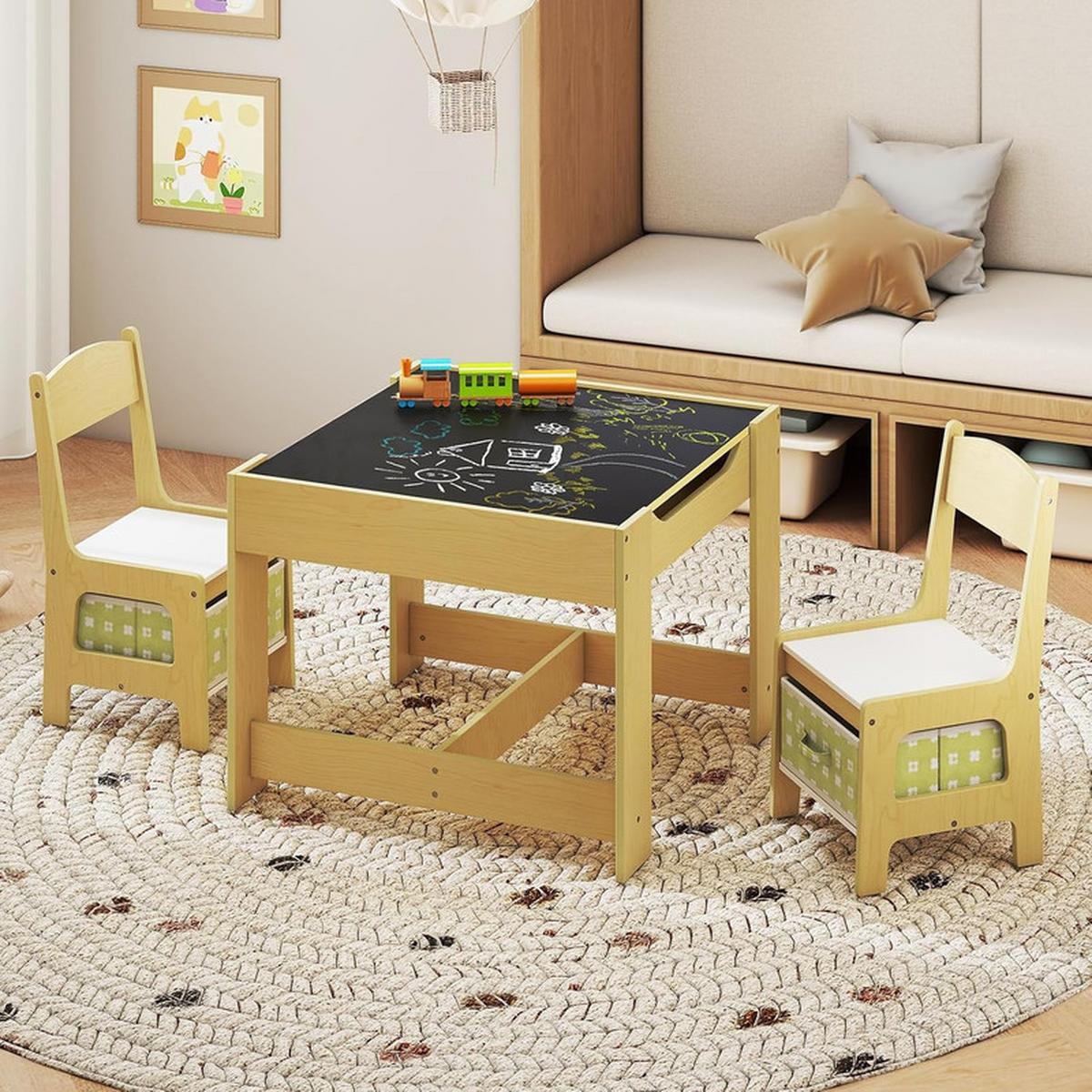 KINDERSITZ‑SET mit Stuhl grün(3-tlg) - Grün, Holzwerkstoff (62/48/62cm) - COSTWAY