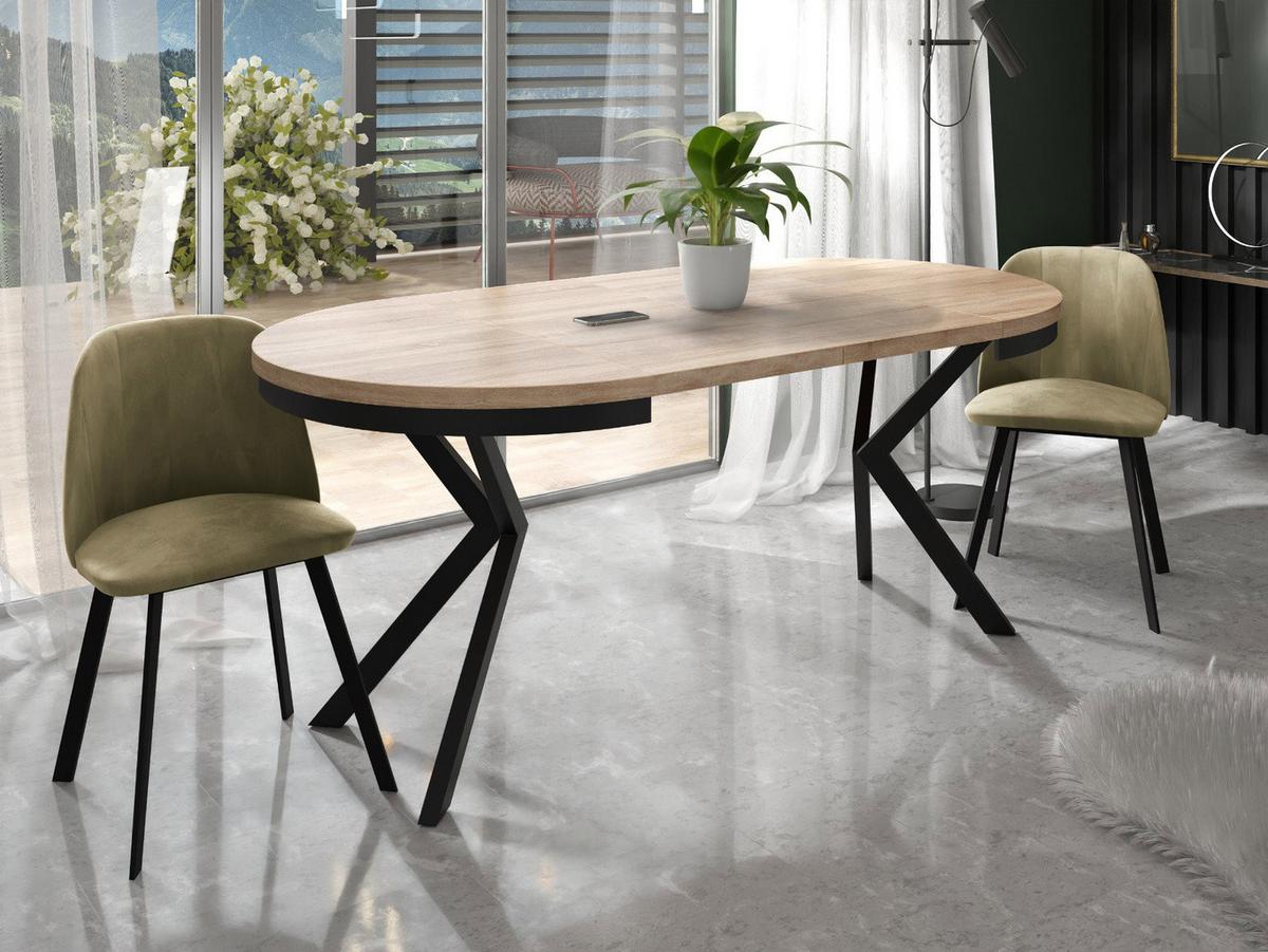 ESSTISCH Ross runder ausziehbarer, Sonoma Eiche 120-200/120/76 cm - Schwarz/Sonoma Eiche, Holzwerkstoff/Metall (120/200/76cm) - WFL GROUP
