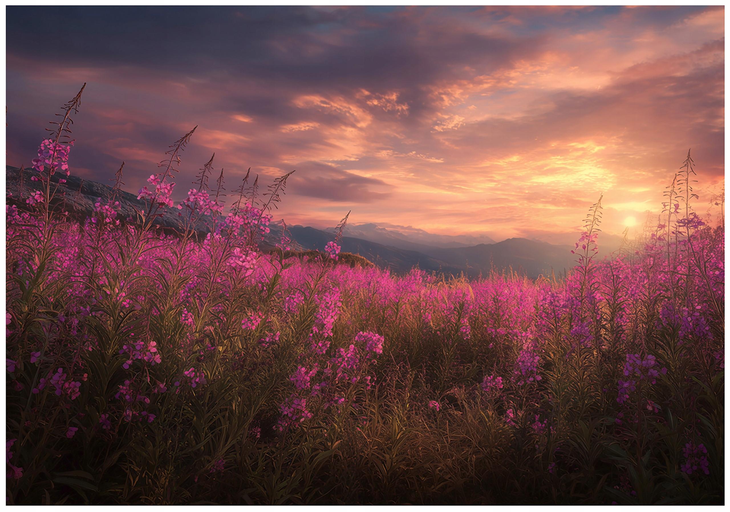 FOTOTAPETE Blumen Wiese Rosa 250x175 cm - Multicolor, Papier (250/175cm) - Wallarena