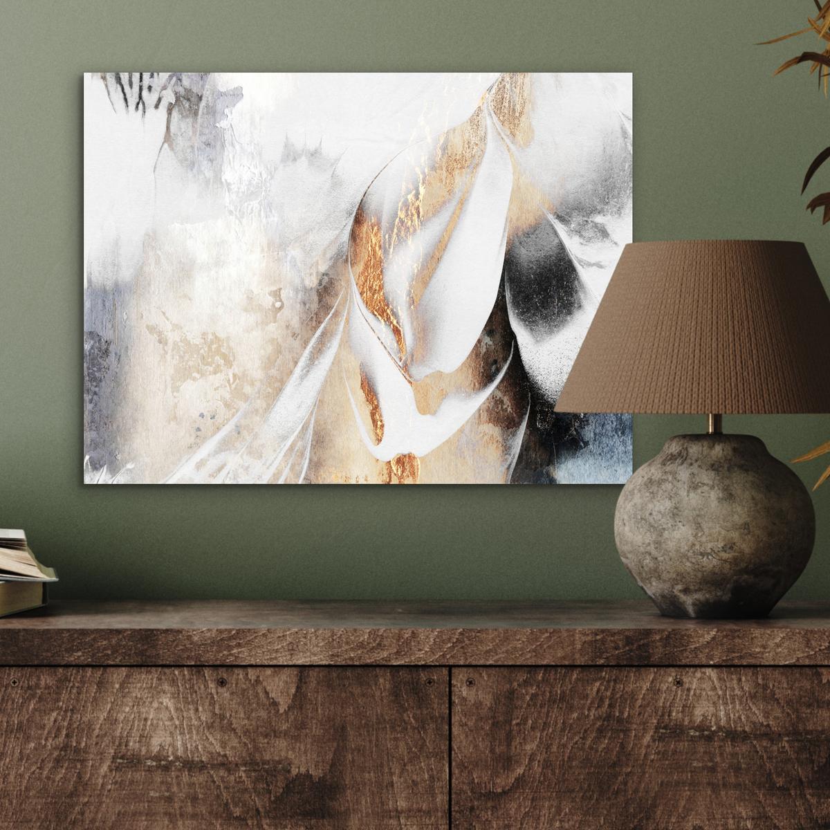 METALLBILD Luxus - Abstrakt - Gold - Weiß 40x30 cm - Goldfarben, Metall (40/30cm) - MuchoWow