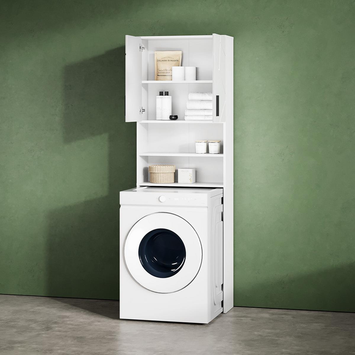 WASCHMASCHINENSCHRANK Ronco Weiß Hochglanz 64 x 190.5 cm - Weiß Hochglanz, Holzwerkstoff (64/190.5/26cm) - Livinity®