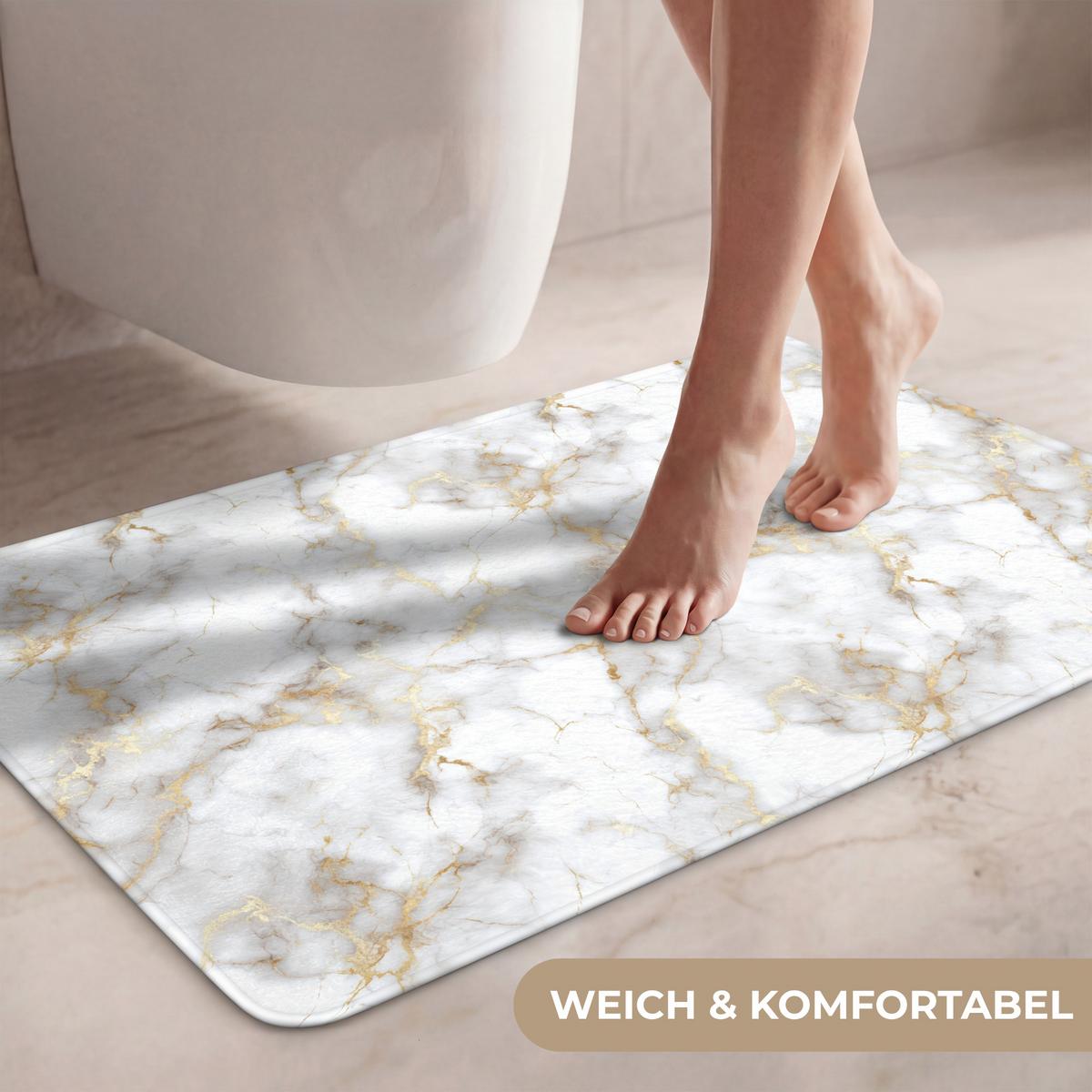 WC-VORLEGER Goldene Adern - Marmor - Weiß Toilettenteppich 80x50 cm - Weiß, Textil (80/1cm) - OnlyWow