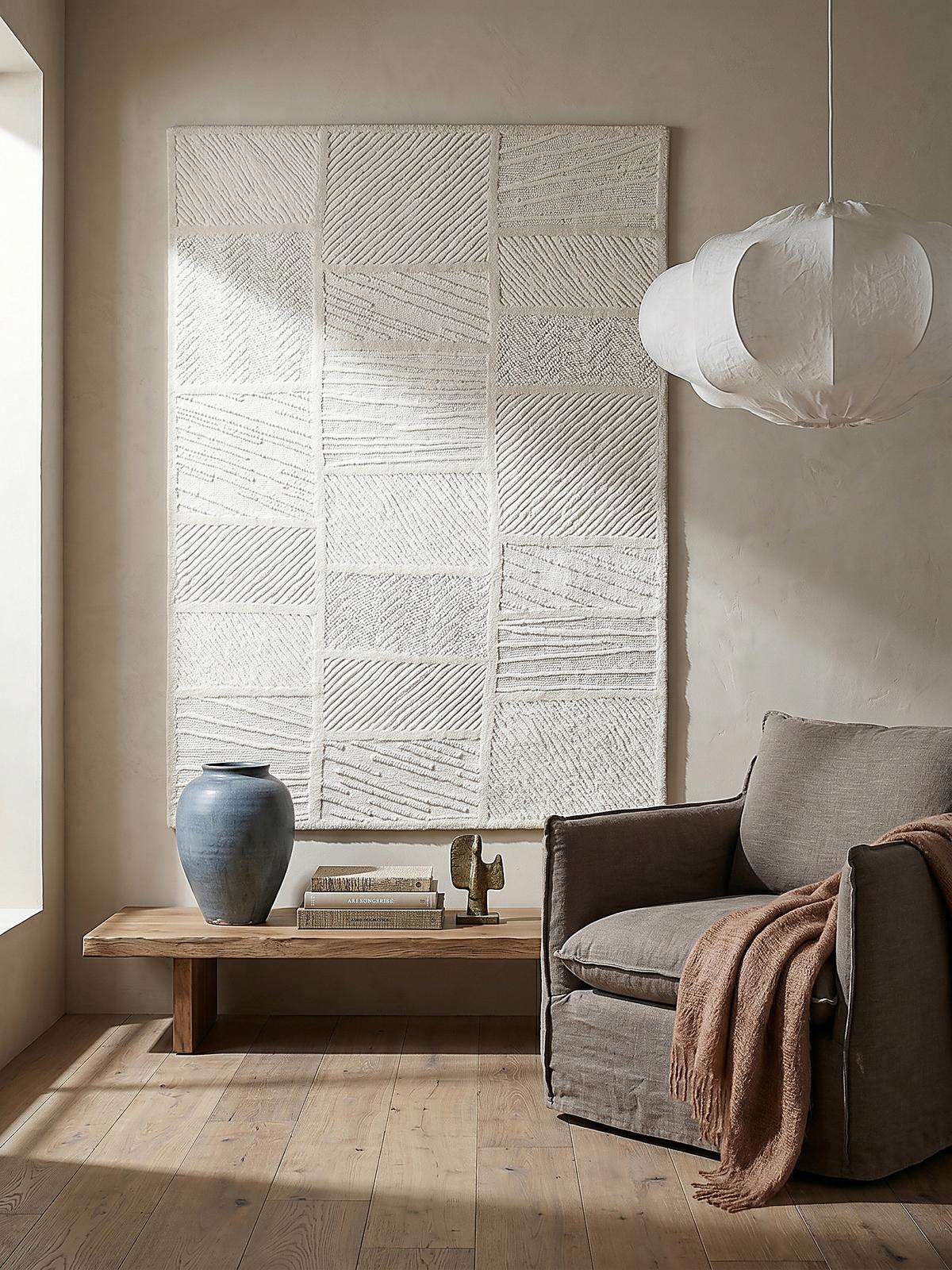 TEPPICH aus Wolle CARVE in Weiß, geometrisch, 140 x 200 cm - Beige, Textil (140/200cm) - KADIMA DESIGN