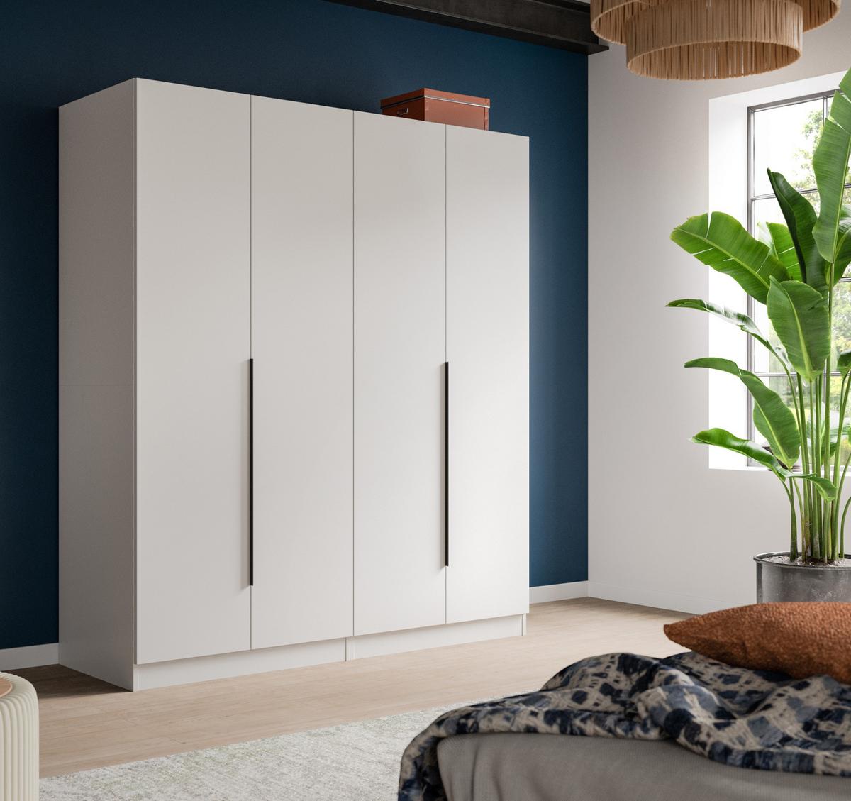KLEIDERSCHRANK weiß 4-türig 160 x 181 cm, Drehtürenschrank mit Kleiderstange - Schwarz/Weiß, Holzwerkstoff/Kunststoff (160/181/52cm) - Inn.Furn