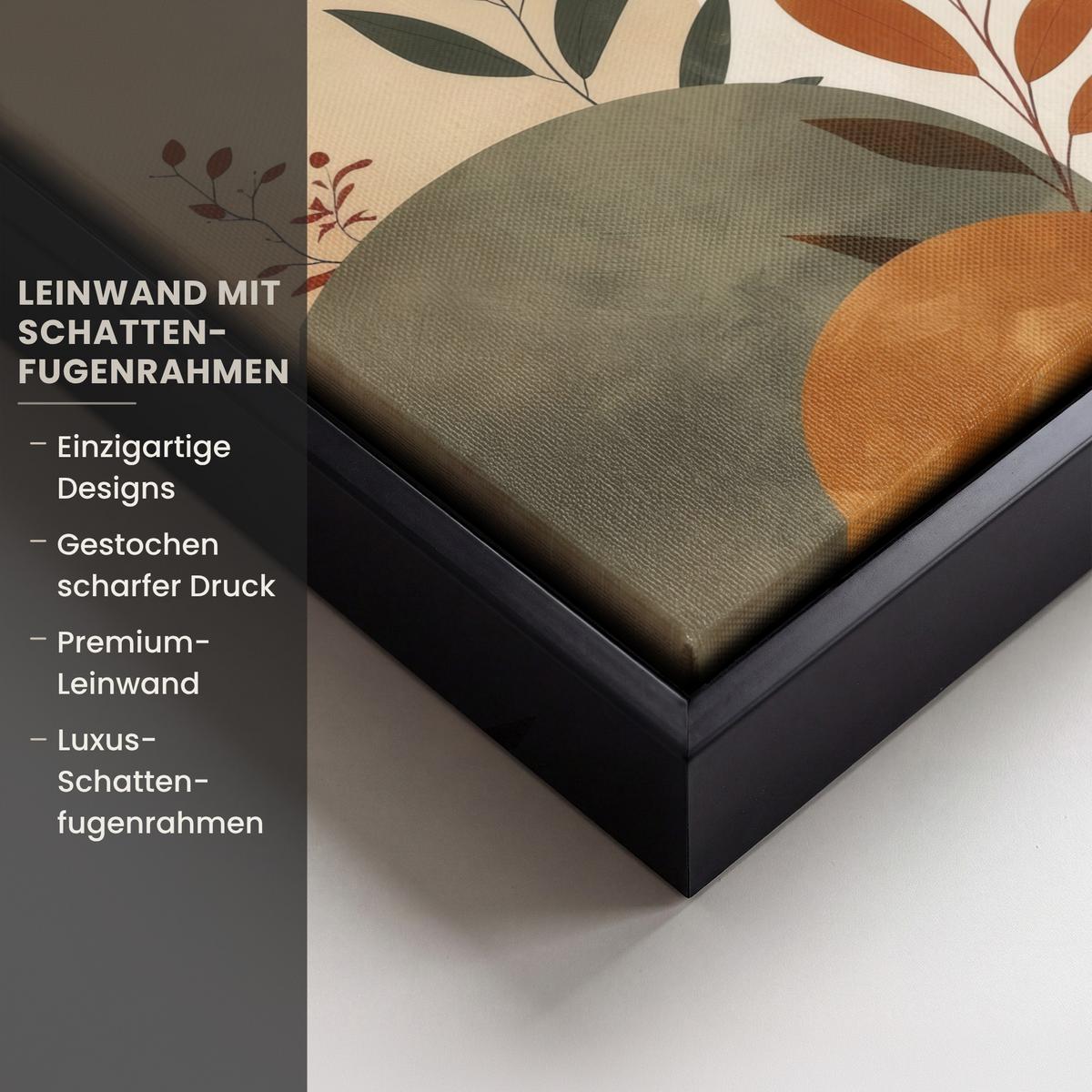 LEINWAND Bilder mit Rahmen - Formen - Rund - Blätter - Beige - 20x20 - Rostfarben, Textil (20/20cm) - MuchoWow