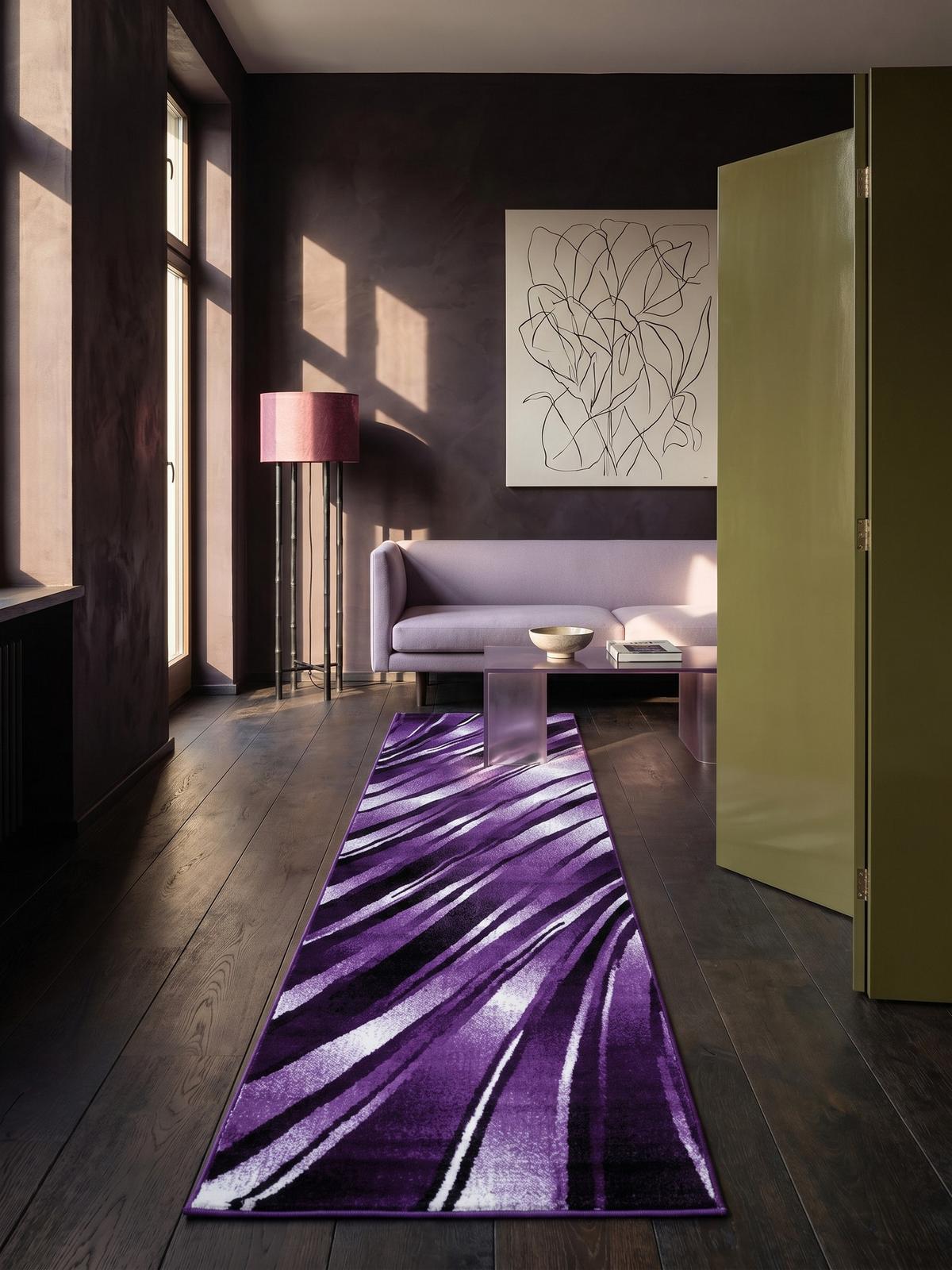 KURZFLORTEPPICH DRAU, mit abstraktem Wellenmuster, Violett, 80 x 300 cm - Lila, Textil (80/300cm) - KADIMA DESIGN