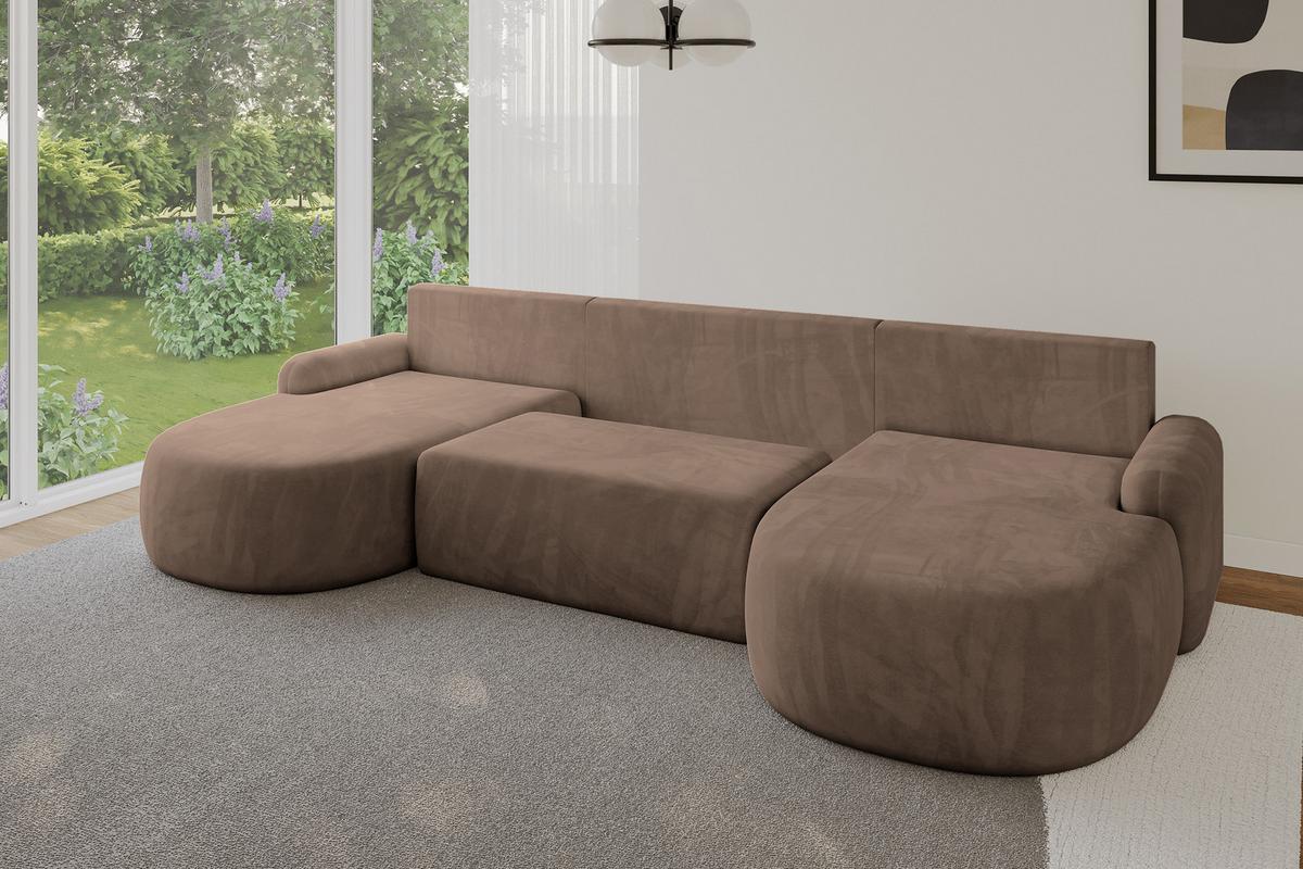 WOHNLANDSCHAFT mit Schlaffunktion und Bettkasten LIRA-U - 335x172x89 Braun - Braun, Holzwerkstoff/Textil (335/89/172cm) - ALTDECOR