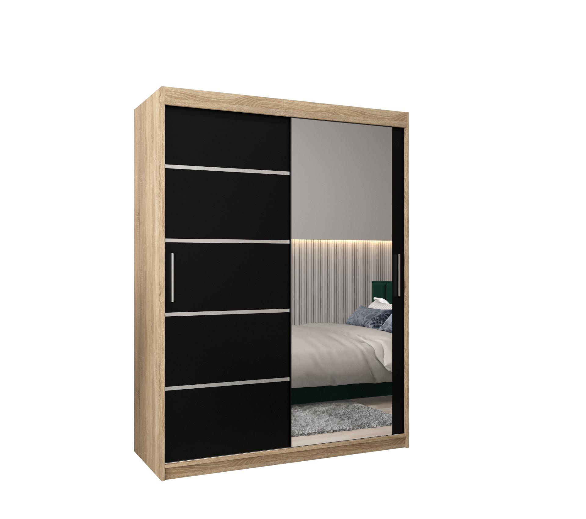 SCHWEBETÜRENSCHRANK 200/150/62 2-türig - Silberfarben/Schwarz, Holz/Kunststoff (150/200/62cm) - MÖBEL KRYSPOL