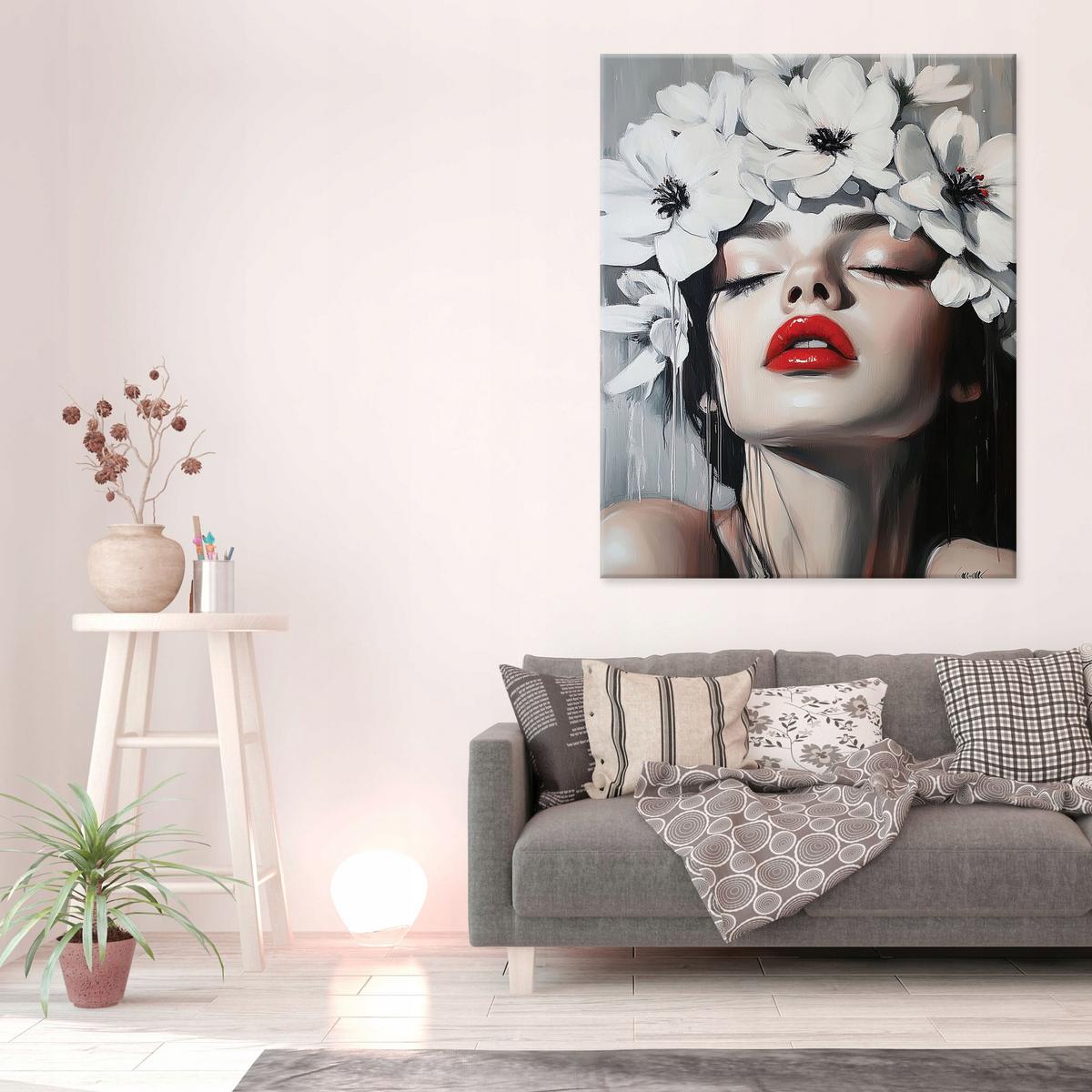 LEINWAND BILDER Frau Blumen Schlafzimmer 120x80 - Multicolor, Holzwerkstoff (80/120cm) - Wallarena