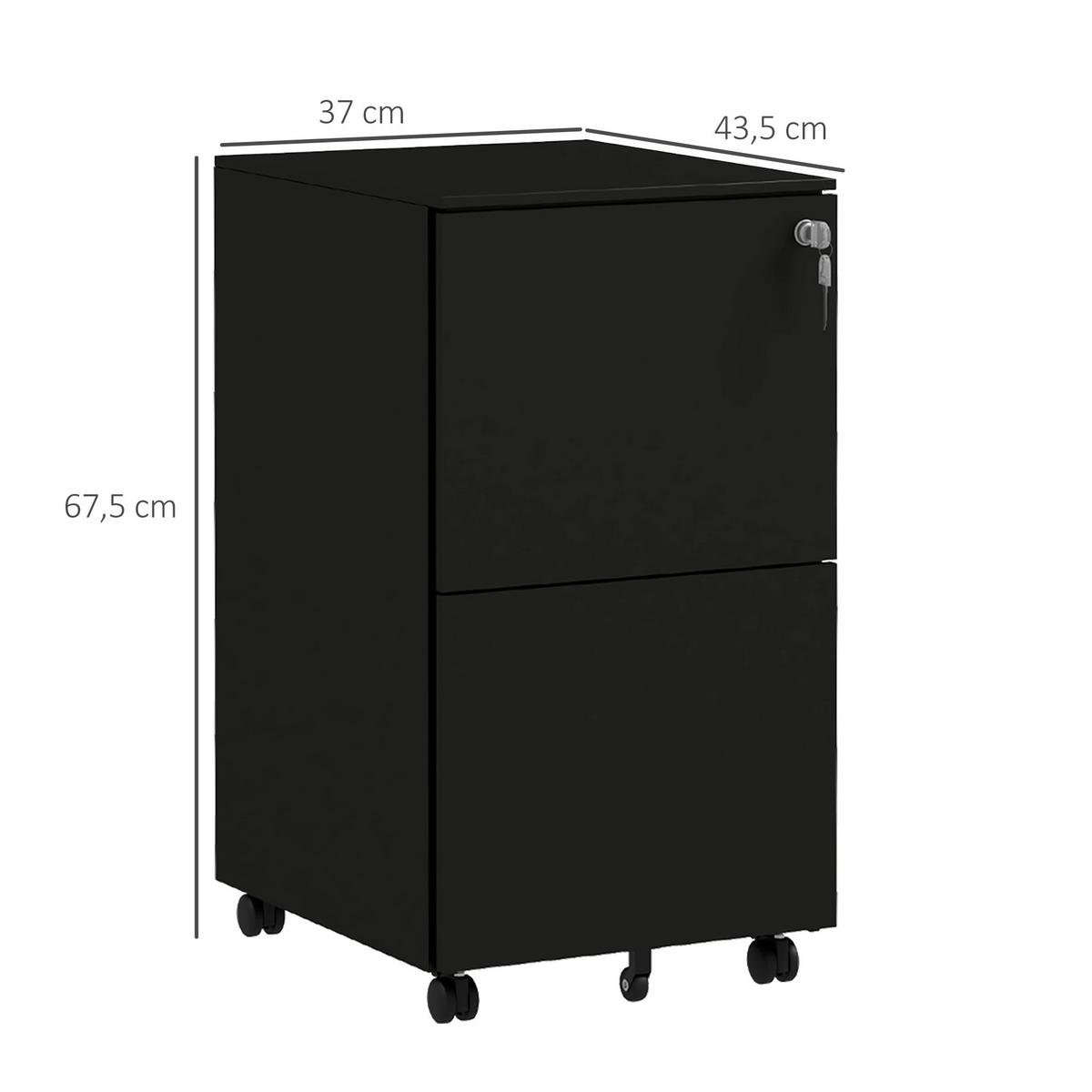 AKTENSCHRANK mit 2 Schubladen, Rollen, für A4 Akten, Dokumente, Stahl, Schwarz - Schwarz, Metall (43.5/67.5/37cm) - Vinsetto