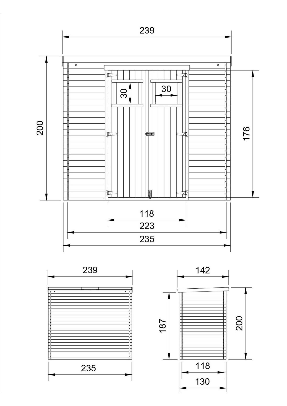 HOLZ-GARTENHAUS mit imprägniertem BodenB239xL142xH200 cm/ 2,63 m2 - M310+M310G - Beige, Holz (239/206/142cm) - Timbela