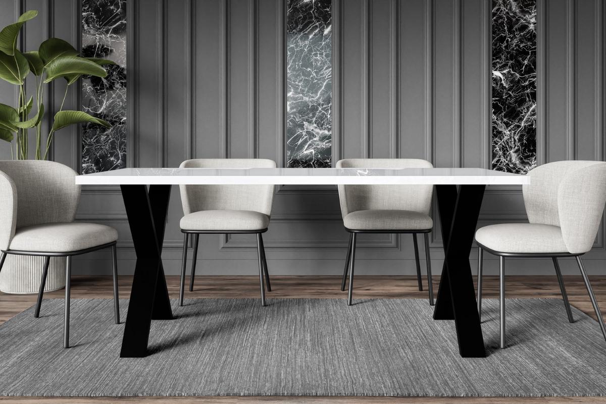 ESSTISCH 160x90x75 cm - Weiß Hochglanz / Schwarz - KLYN X - Weiß Hochglanz, Holzwerkstoff (160/90/75cm) - ALTDECOR