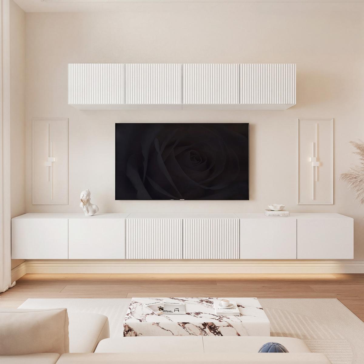 TV-LOWBOARD ANGEL VIII mit LED-Beleuchtung, 300 cm Weiß matt - Weiß, Holzwerkstoff (300/72/40cm) - Idohome