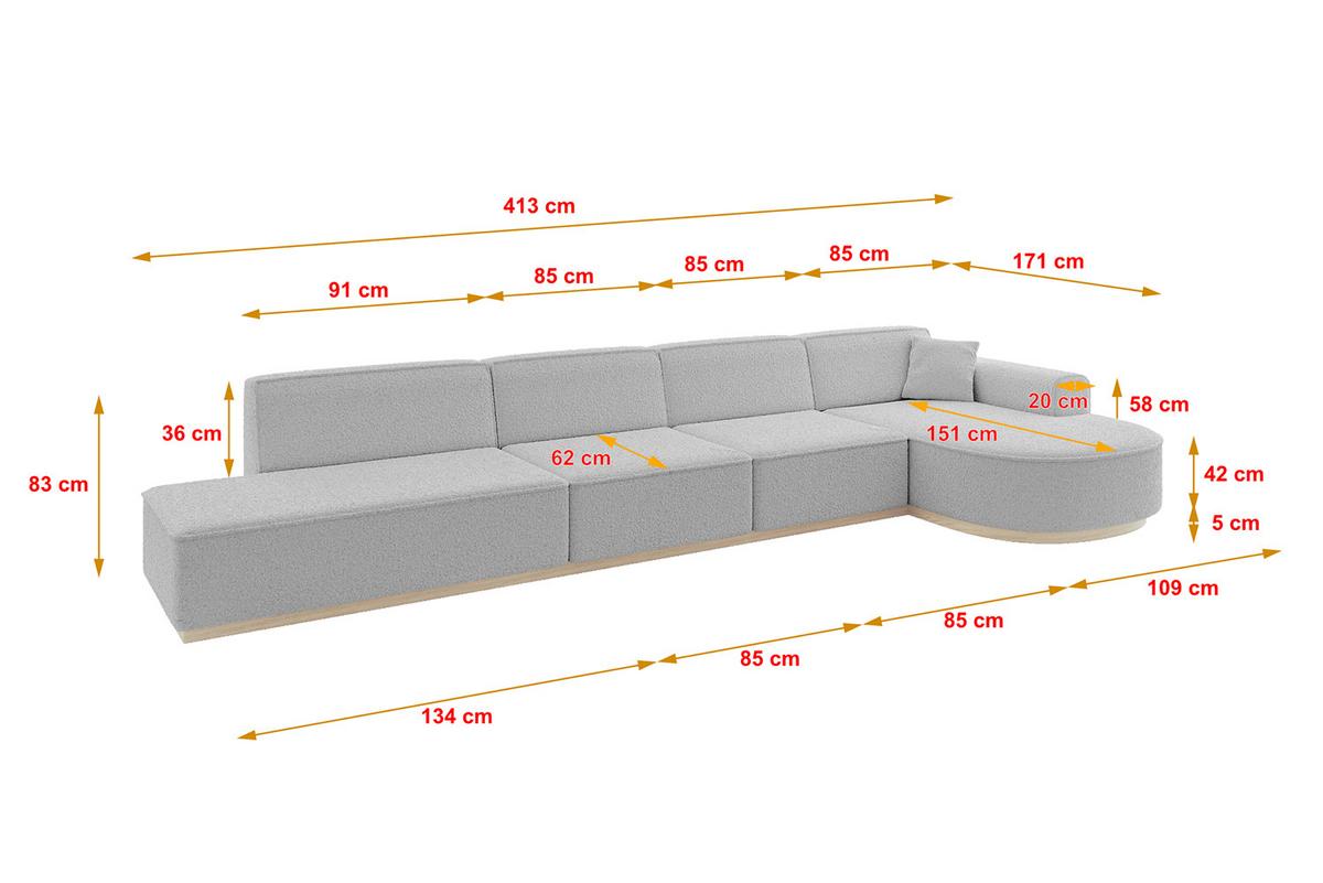 ECKSOFA Ottomane Rechts ARRIO-L3 - 413x171x83 cm Hellgrau - Hellgrau, Holzwerkstoff/Textil (413/171cm) - ALTDECOR
