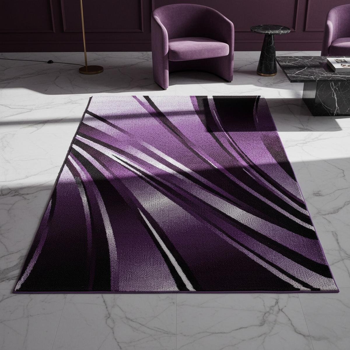 KURZFLORTEPPICH DRAU, mit abstraktem Wellenmuster, Violett, 140 x 200 cm - Lila, Textil (140/200cm) - KADIMA DESIGN