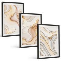 BILDER SET 3er Set - 40x60 cm Schwarzer Rahmen - Lineare abstrakte Motive - Schwarz, Kunststoff (40/60cm) - TULUP