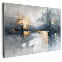 LEINWANDBILD Kunst - Grau - Gold - Abstrakt Wanddeko 90x60 cm - Dunkelgrau, Textil (90/60cm) - MuchoWow