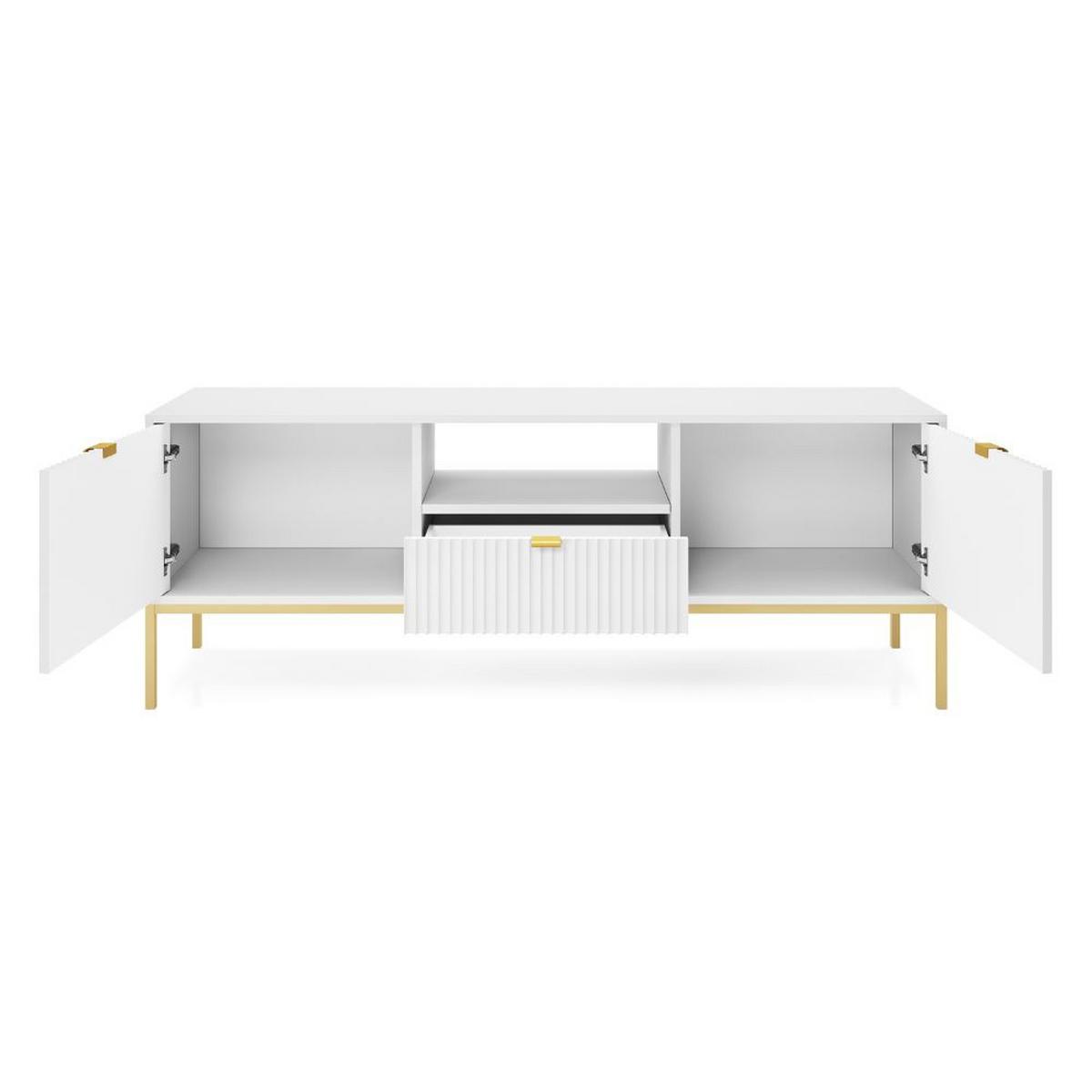 TV-SCHRANK Vellore Weiß mit goldenen Metallbeinen 154 cm - Goldfarben/Weiß, Holzwerkstoff/Metall (154/56/39cm) - Selsey